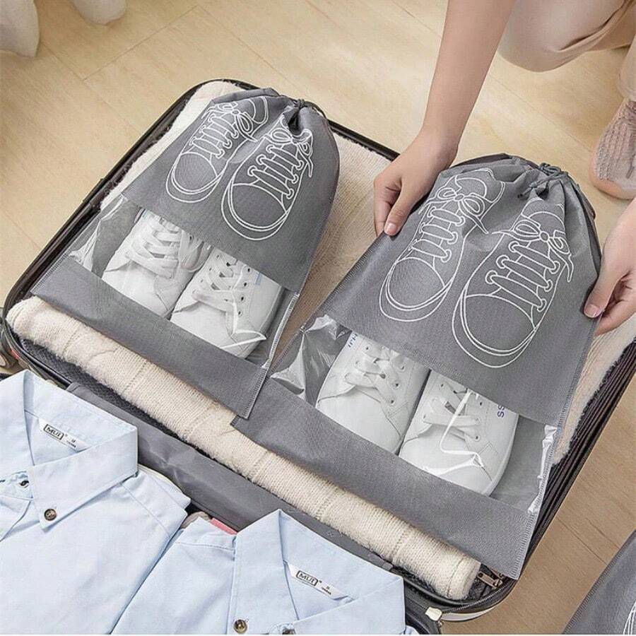 5 túi đựng giày chống bụi, túi đựng giày bằng vải không dệt dày dặn, túi đựng giày di động tiện dụng có dây rút. - dây rút - Xem 1