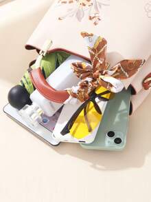 Elegant Embroidered Women's Handbag - With Detachable Shoulder Strap, Zipper Closure, Golden Hardware, Everyday Elegance | Handbag | Detachable Strap - Black - View 7