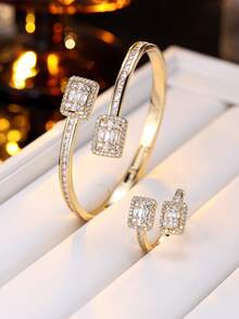 2pcs Set Modern Luxury Elegant Zirconia Bracelet & Ring Set, Suitable For Gala, Party, Anniversary Gift For Women - Ring Bracelet Set - View 3