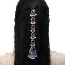 1pc Bohemian Style Geometric Water Drop Shaped Crystal Beaded Tassel Metal Fashion Hair Chain, Suitable For Holiday, Party, Outfit, Women Gift, Headpiece, Head Jewelry - Beaded Hair Chain - View 1