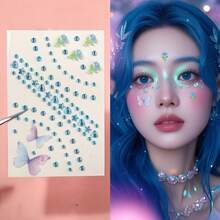 Face Diamond Sticker Aurora 3D Makeup Facial Adhesive Accessories Concert Sparkle Pearl Decal Performance - Multicolor - View 12