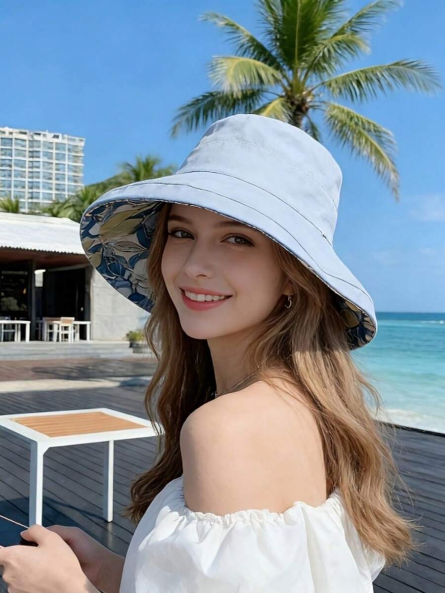 Mũ chống nắng hai mặt họa tiết hoa, mũ vành rộng che nắng, chống tia UV. - nhiều màu - Xem 1