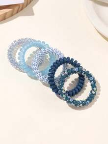 5pcs Gradient Color Spiral Hair Ties, High Elasticity Hair Bands For Girls, Rubber Band Hair Accessories - Navy Blue - View 3