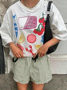 Womens Ruffle Boxer Shorts Pajama Gingham Shorts Summer Casual Lounge Sleep Plaid Beach Bottoms Pockets 2026 - 軍綠白色格子 - 查看 7