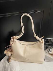 Women's Fashionable Versatile Minimalist Crescent Shoulder Bag - White - View 3