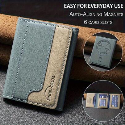 Magnetic Faux Leather Wallet With Automatic Alignment, Featuring Six Card Slots, A Kickstand, And A Strong Magnetic Closure - A Stylish Card Holder Men