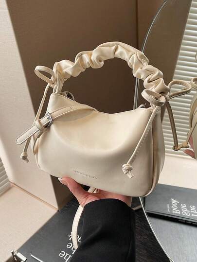 时尚简约女士褶皱单肩手提包，大容量斜挎包