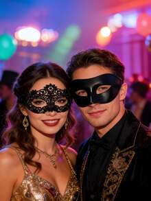 1pc/2pcs Makeup Ball Party Couple Eye Mask Mask, Women's Sexy Lace Eye Mask, Men's Half Face Mask, Mascarade Mask, Mask Masquerade, Masker Bal, Suitable For Festival Events, Cosplay Party Events, Venice Mask Ball - Multicolor - View 2