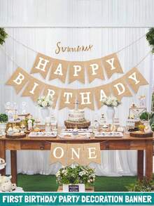 一周岁生日派对装饰，一周岁生日横幅，乡村风“一周岁快乐”麻布横幅，一张高脚椅，一个标牌，适合男宝宝和女宝宝的一周岁生日用品，白色字母 - 彩色 - 查看 6
