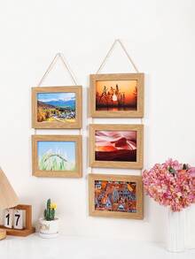 Vintage 7-Inch Composite Wood Photo Frame, Rope Hanging Multi-Frame Combination Photo Display, Multifunctional Decor For 5x7 Inch Family, Friends, Couples, Travel, Wedding Photos, Suitable For Home, Bedroom, Living Room, Hallway Wall Decoration - Multicolor - View 4