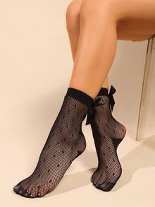 2 Pairs Women's Bow Accent Short Socks - Black - View 6
