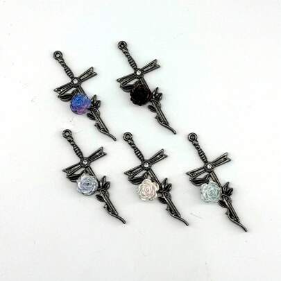 1pc Cross Nail Rose Pendant Earring Necklace Accessory, Holiday Gift