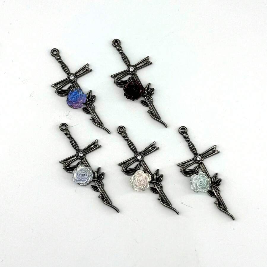 1件十字架钉玫瑰吊坠耳环项链配饰，节日礼物 - 銀色十字架 - 查看 1