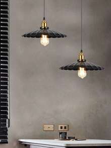 1盏现代简约工业复古风格吊灯，适用于餐厅、吧台、卡座、岛台、餐桌、卧室、台球桌、车库，E27灯座，硬线连接，不含灯泡 - 彩色 - 查看 3