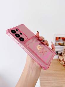 1pc Pink Quadrangular Shockproof TPU Phone Case With Personalized Letter Pattern, Compatible With IPhone, Android, Phones Including 17, 15 Pro Max, 14 Pro Max, A52 4G, A31 4G, A23, Note 11 Pro 4G, Note 12 4G, A54, A14, A54 - Multicolor - View 5