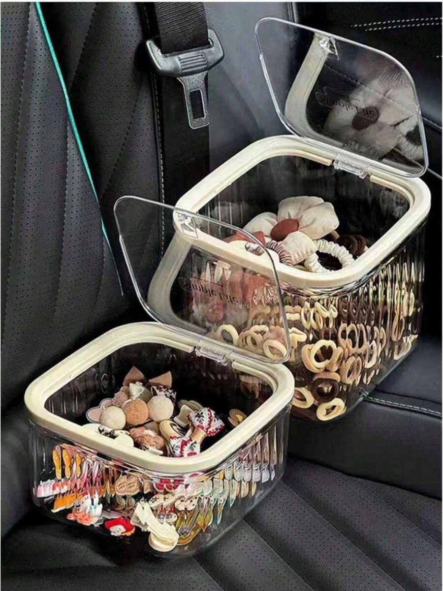 1 pièce Boîte de rangement transparente pour accessoires de cheveux, organisateur de bureau sensible à la pression - Conception à clapet, entièrement transparent, grande capacité, idéal pour ranger les pinces à cheveux, élastiques, bandeaux et bijoux. Un cadeau parfait pour la Saint-Valentin ou un anniversaire - Transparent - Voir 1