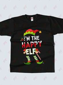 Womens Im The Happy Elf Christmas Tee - Black - View 2