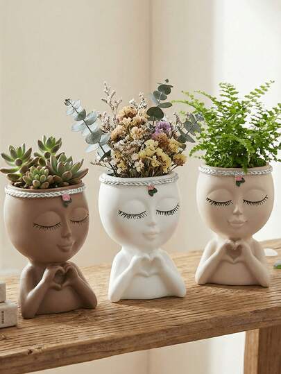 1件装装饰半身雕塑收纳架 - 奢华树脂桌面花瓶兼笔筒 | 美观的房间装饰，送给她的独特礼物，办公桌装饰，复古家居装饰，粉色房间装饰，展示架