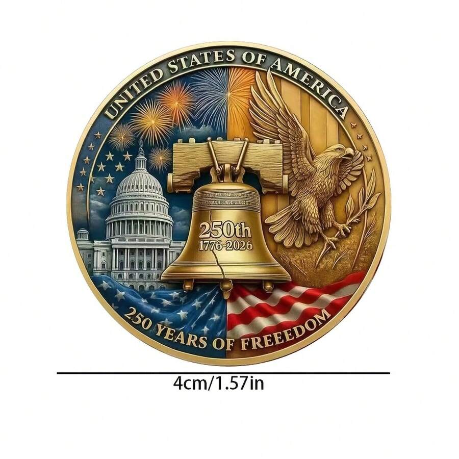 3D Engraved Commemorative Coin, U.S. 250th Anniversary Commemorative Coin, Exquisite Collectible Coin, Coin For History Enthusiasts, Commemorative Gift - Gold - View 1