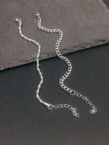 2pcs/Set Stainless Steel Chain Bracelet, Men's Simple & Stylish Vacation-Fashion Accessory, Birthday Gift - Gold - View 6