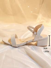 1 Pair Summer Fashion Elegant Minimalist Open Toe Low Heel Ankle Strap Sandals For Teenagers - Beige - View 9