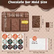 RUGVOMWM 9 In 1 Silicone Break Apart Chocolate Bar Mold With Plastic Bags And Thanks For The Stickers,Non Stick Homemade Protein And Energy Bar Mould - 113pcs - Màu A - Xem 2