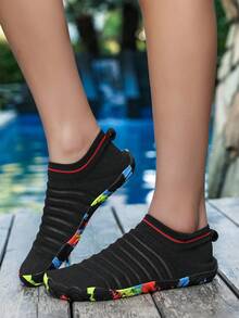 Unisex Water Shoes For Swimming, Beach, Diving, Non-Slip Soft Bottom Aqua Socks - Black - View 4