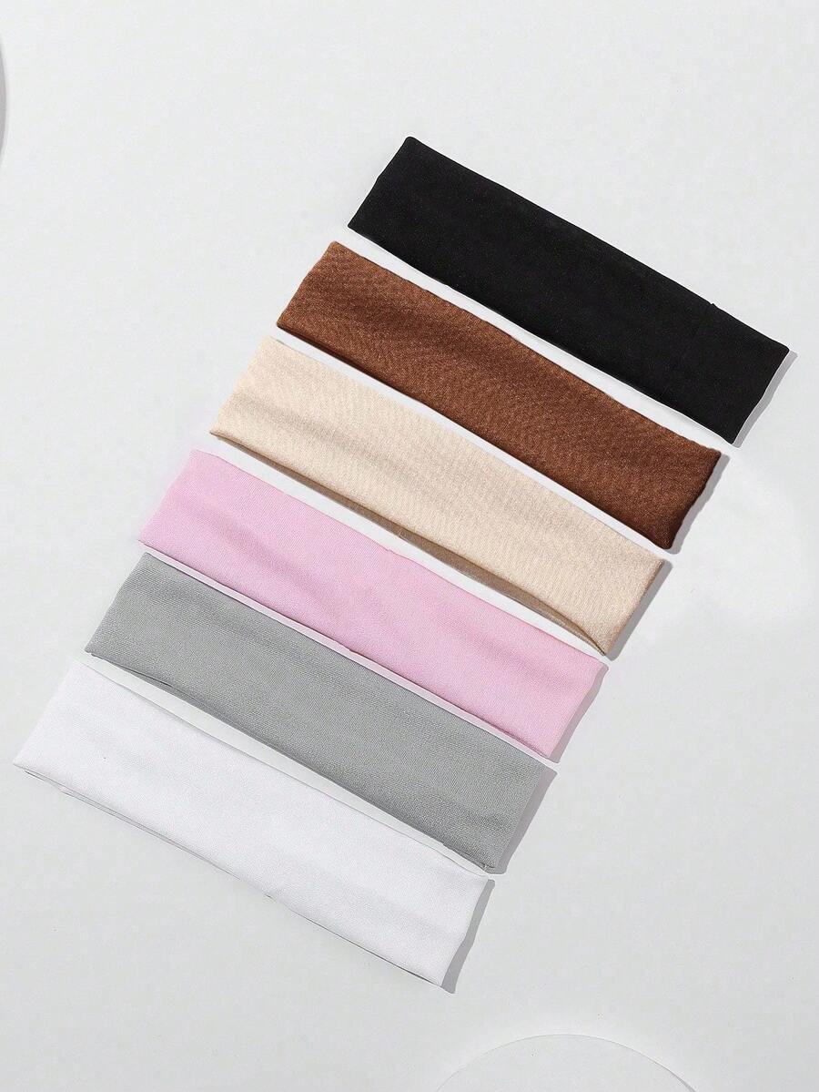 6pcs Solid Color Elastic Headbands, Suitable For Sports And Casual Use Summer Hair Accessories Beach Claw Clips Vacay Hair Clips - Multicolor - View 1