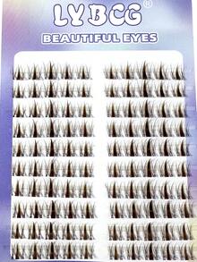 100pcs C-Curl Brown Anime Style Transparent Stem Cluster False Eyelashes, Natural & Lengthening, Manga Design, Individual Lashes For DIY - C - View 2