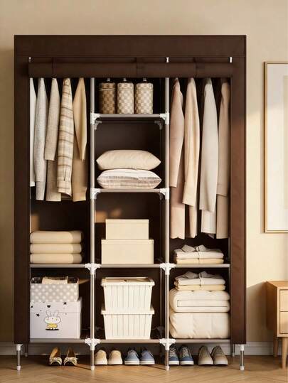 1 pièce Porte-vêtements organisateur robuste avec barre de suspension et étagères - Armoire de rangement gain de place, construction en métal/plastique solide, convient pour appartement, dortoir, chambre à coucher - Solution de rangement d'armoire à montage facile, organisation de placard, rangement d'appartement, conception fonctionnelle, structure renforcée, vie en appartement, essentiel de dortoir, conception compacte, plastique durable, rangement à la maison, penderie portable