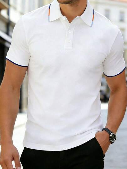 Men's Polo Collar Short Sleeve T-Shirt, Business Casual Comfortable Simple Versatile Polo Top