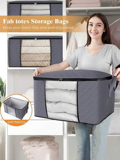 1/2pcs Extra Large Cotton Quilt Storage Bag, Wardrobe Organizer Bag, Non-Woven Fabric Visible Window Packing Bag, Space Saving Wardrobe Storage Bag