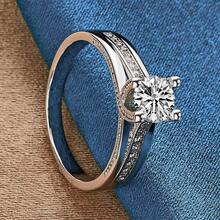 925 Silver Plated Zirconia Rings With Classic Four-Claw Design 7-10 Size For Women Engagement Ring For Wedding Party And Daily Wear Fashion Jewelry Holiday Gift / Valentine's Day Gift - Silver - View 3