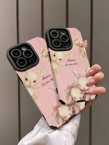 1个简约个性粉色蝴蝶结兔子和小鸭复活节图案竖款仿皮软保护手机壳，适合作为礼物送给朋友和爱人，兼容苹果 17/17AIR/17PRO/17PROMAX - 彩色 - 查看 4