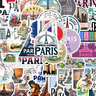 55pcs Stickers Of Cartoon PARIS Graffiti - Waterproof Vinyl, Suitable For Laptops, Skateboards, Guitars, Suitcases, Etc. - Urban Aesthetic DIY Decorative Gift Scrapbook Supplies Stationery Funny Stickers Kindle