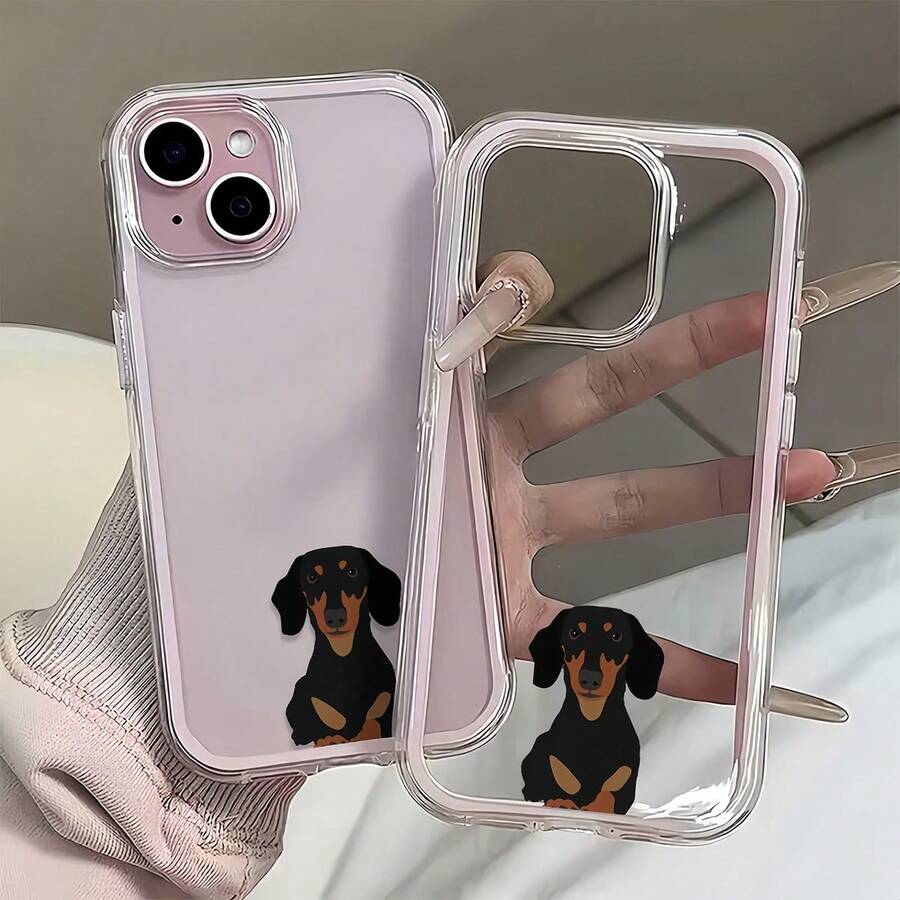 1 pieza Funda de teléfono con patrón lindo de perro, lente transparente y marco rosa, diseño minimalista, protección anti-caída y anti-colisión, apta para iPhone 16 Pro Max, 17/16/15/14 Plus, 13/12/11, Air - Multicolor - Ver 1