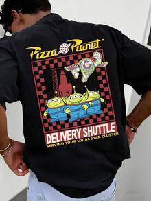 Disney Men's Casual T-Shirt, Pizza Planet Buzz Lightyear Print (Red Checkerboard), Bold & Retro Design, Perfect For Nostalgic Fans & Casual Outings - 黑色 - 查看 1