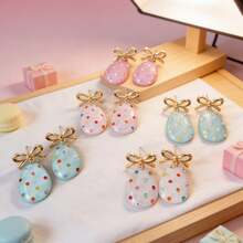 1 Pair Easter Egg Drop Earrings, Cute Bow Tie Colorful Rhinestone Resin Egg Shaped Earrings For Women, Holiday Party Daily Wear Spring Fashion Jewelry Gift - Multicolor - View 2