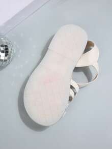 Girls' White Roman Sandals, Criss-Cross Strap Glitter Trim Princess Shoes - White - View 7