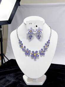 1 Set Plum Blossom Zirconia Necklace & Earrings Set - Multicolor - View 6