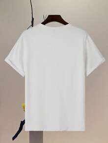 Disney Mickey Mouse Minnie MAMA MOUSE Cute Print Men'S T-Shirt With A Stylish And Minimalist Design, Featuring A Round Neck And Made From Twill Fabric, Perfect For Summer Casual Wear - 白色 - 查看 2