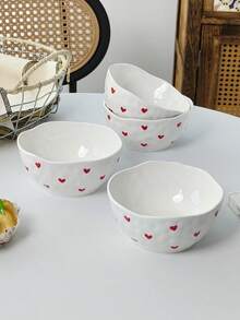 1pc/2pcs/4pcs Korean Ins-Style Handpainted Small Heart Love Ceramic Bowl, Cute Pattern Bowl, Daily Dessert Bowl, Ice Cream Bowl, Fruit Salad Bowl, Household Rice Bowl - Multicolor - View 9
