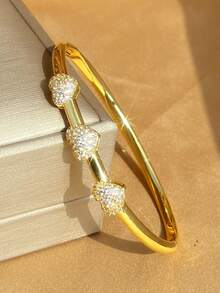 18K Gold Plated Stainless Steel Elegant And Sparkling Zirconia Women's Bracelet Suitable For Daily Wear, Party Accessories, Birthday And Anniversary Gifts Halloween Christmas Thanksgiving Boho Jewelry Daily Party Summer Jewelry Mom Gift, Back To School Gift Birthday Wedding Gift - Multicolor - View 12