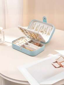 1pc Travel Dual-Layer Jewelry Box, PU Leather Jewelry Storage Case, Snap Closure Jewelry Organizer Box, Suitable For Rings, Pendants, Earrings, Necklaces, Great For Vacation, Beach, Bathroom, Bedroom, Large Capacity - Multicolor - View 21