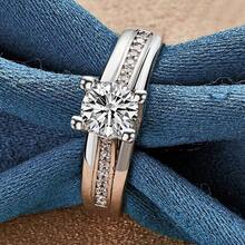 925 Silver Plated Zirconia Rings With Classic Four-Claw Design 7-10 Size For Women Engagement Ring For Wedding Party And Daily Wear Fashion Jewelry Holiday Gift / Valentine's Day Gift - Silver - View 2