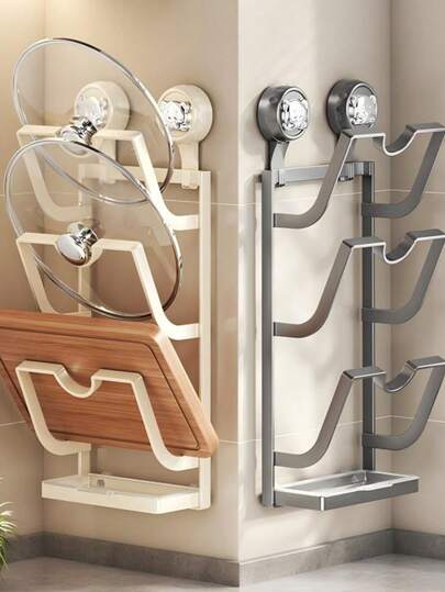 Estante de almacenamiento de tapa de olla con ventosa, estantería de pared para cocina, soporte multifuncional para tabla de cortar con ventosa resistente