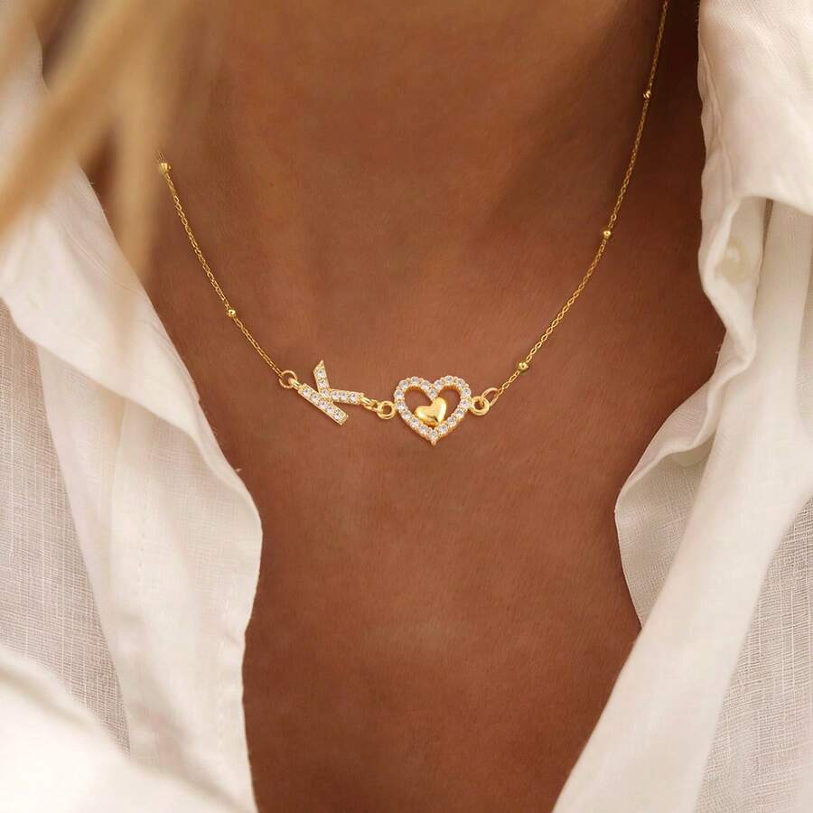 1 chiếc mặt dây chuyền hình trái tim rỗng, kiểu dáng cổ điển, bằng thép không gỉ mạ vàng, dành cho nữ. - Vàng - Xem 1