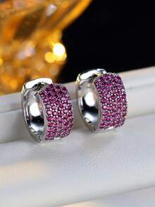 1 Pair Women's Earrings, Personalized Versatile Hip-Hop Style Minimalist Earrings With Inlaid Synthetic Zirconia, Exquisite Luxury Hoop Earrings, Suitable For Women's Daily Wear - Earrings - View 17