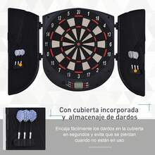 HOMCOM Diana Electrónica Digital Diana con 6 Dardos hasta 8 Jugadores Marcador Puertas Laterales Pantalla LCD y 26 Juegos 44x4,4x50 cm Negro - Negro - Ver 8
