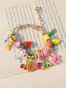 1件夏季水果DIY手链，可爱樱花手链，可爱樱桃吐司手链，可爱红草莓手链，趣味仿真食物手链，木瓜手链 - 金色 - 查看 7